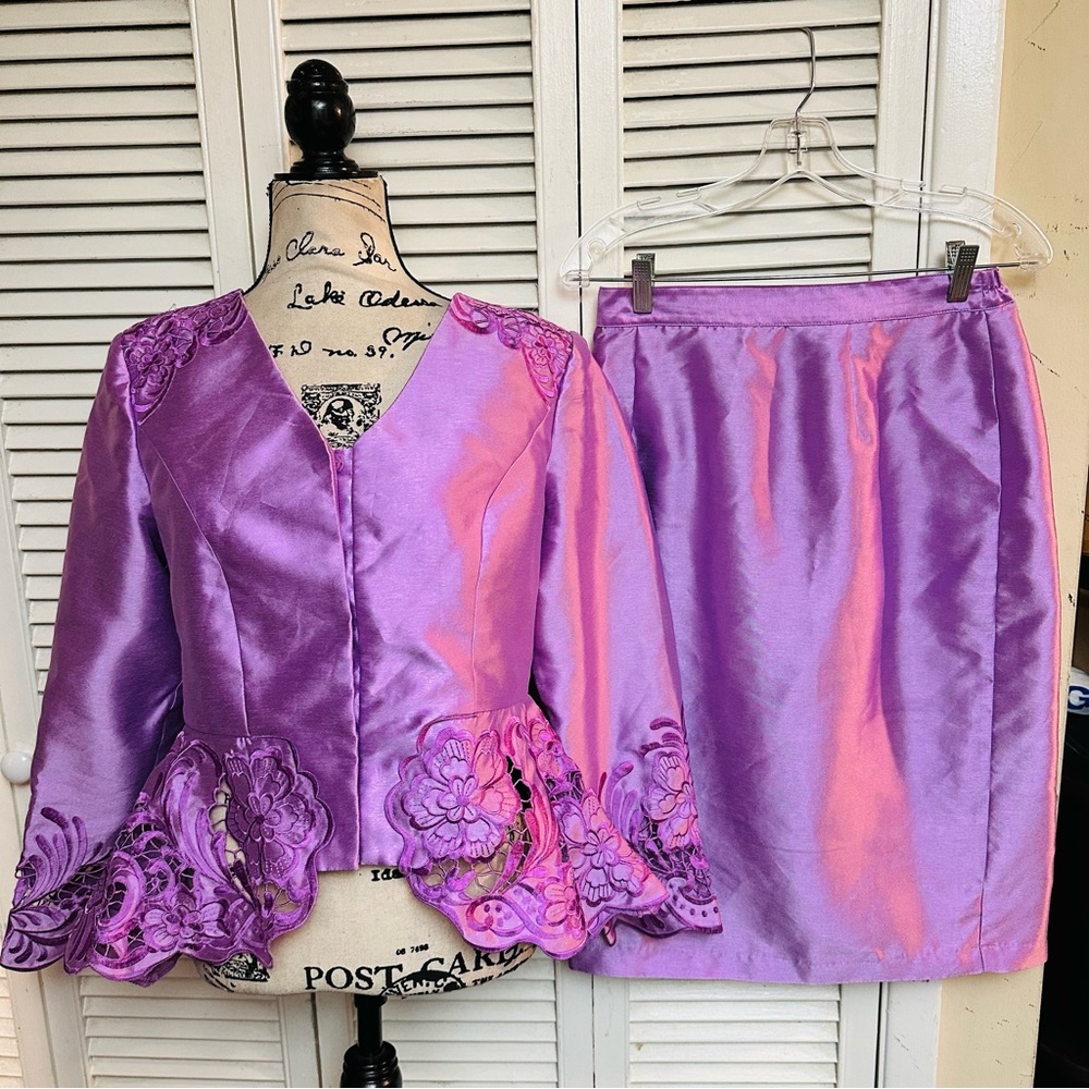 Ashro Purple Embroidered Jacket & Skirt Set